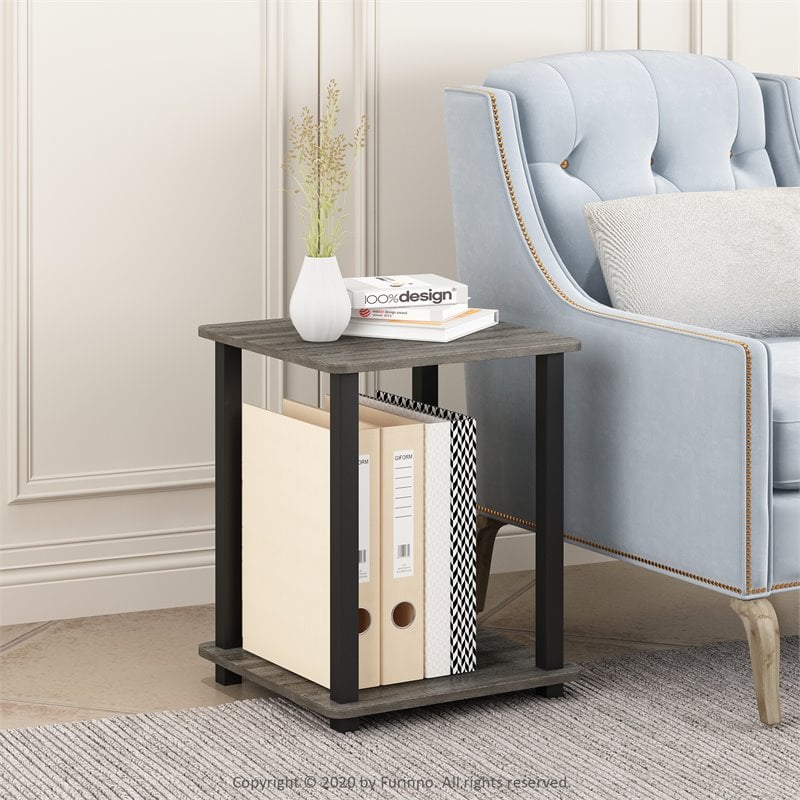 Furinno Engineered Wood SIMPLISTIC End Table in French Oak Gray/Black (Set of 2)