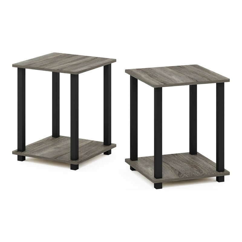 Furinno Engineered Wood SIMPLISTIC End Table in French Oak Gray/Black (Set of 2)