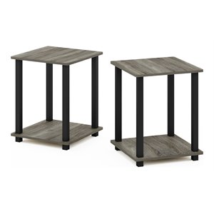 furinno engineered wood simplistic end table in french oak gray/black (set of 2)