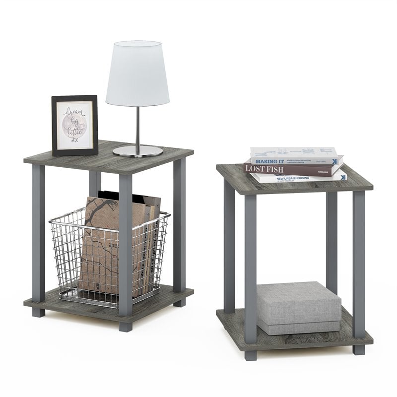 Furinno Engineered Wood SIMPLISTIC End Table in French Oak Gray (Set of 2)