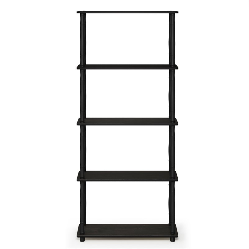 Furinno TURN-N-TUBE Wood 5-Tier Shelf Display Rack w/ Classic Tubes in Espresso