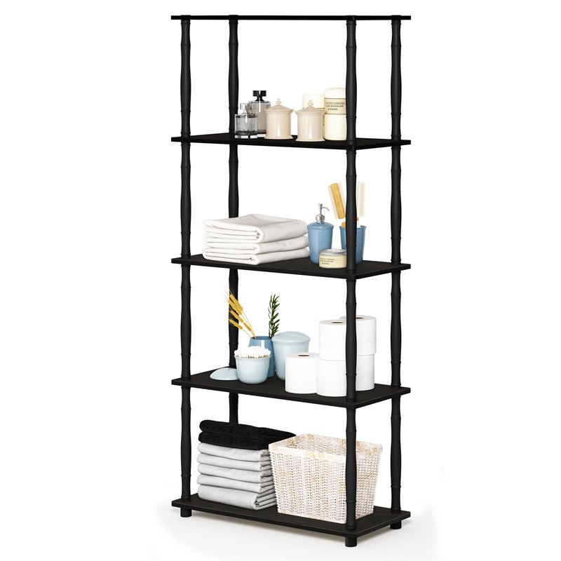 Furinno TURN-N-TUBE Wood 5-Tier Shelf Display Rack w/ Classic Tubes in Espresso