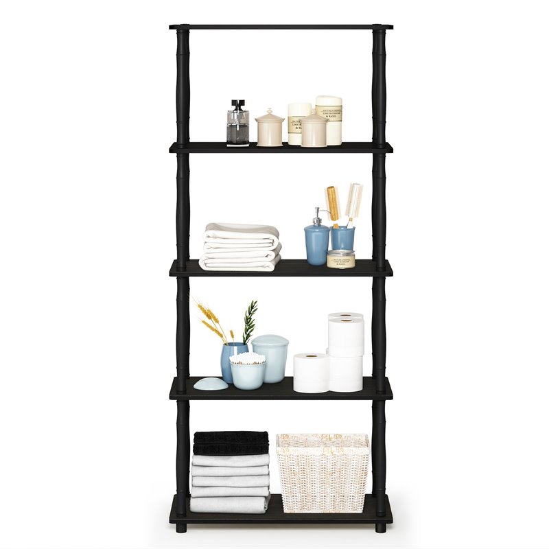 Furinno TURN-N-TUBE Wood 5-Tier Shelf Display Rack w/ Classic Tubes in Espresso