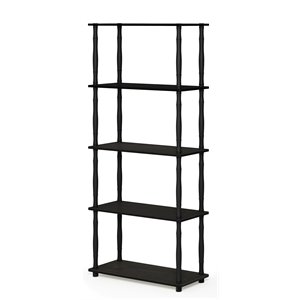 Furinno TURN-N-TUBE Wood 5-Tier Shelf Display Rack w/ CLASSIC Tubes in Espresso
