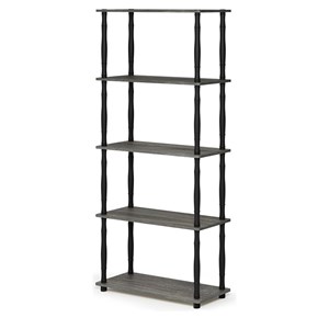 Furinno TURN-N-TUBE Wood 5-Tier Shelf Display Rack w/ CLASSIC Tubes in Oak Gray