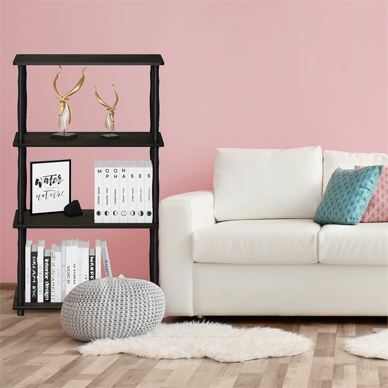 Furinno TURN-N-TUBE Wood 4-Tier Shelf Display Rack w/ CLASSIC Tubes in Espresso