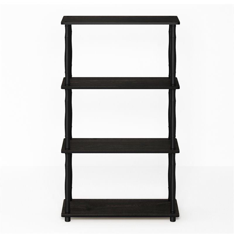 Furinno TURN-N-TUBE Wood 4-Tier Shelf Display Rack w/ CLASSIC Tubes in Espresso