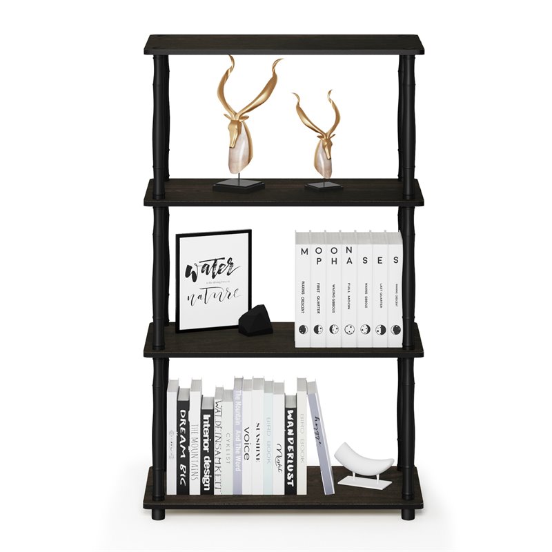 Furinno TURN-N-TUBE Wood 4-Tier Shelf Display Rack w/ CLASSIC Tubes in Espresso