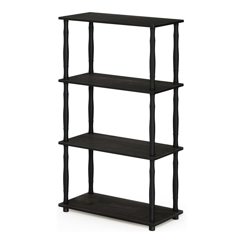 Furinno TURN-N-TUBE Wood 4-Tier Shelf Display Rack w/ CLASSIC Tubes in Espresso