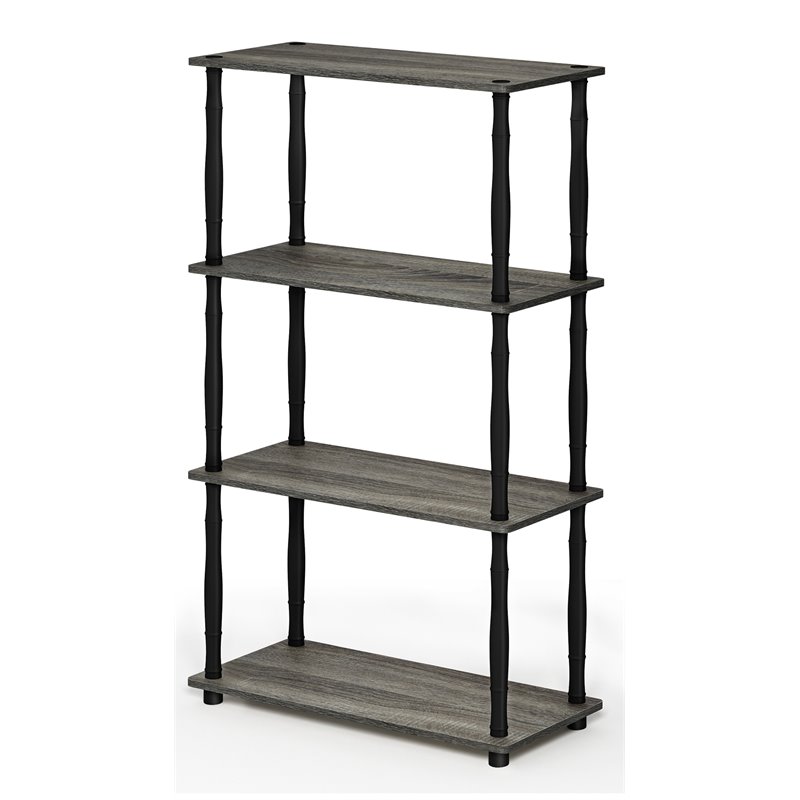 Furinno TURN-N-TUBE Wood 4-Tier Shelf Display Rack w/ CLASSIC Tubes in Oak Gray