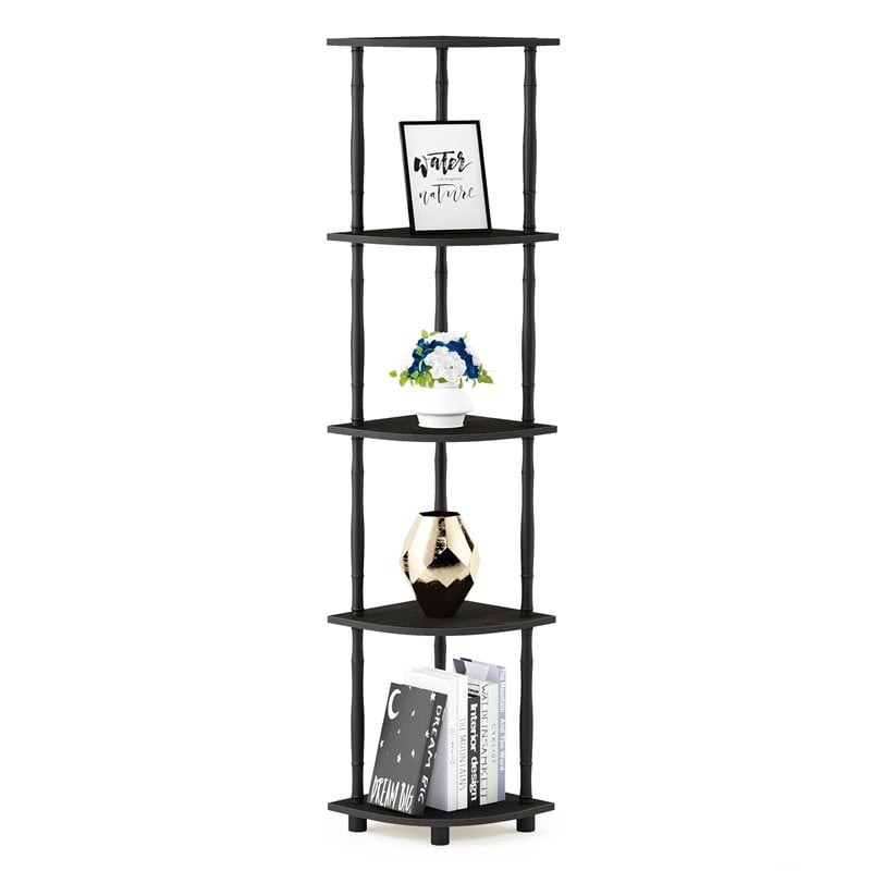 Furinno TURN-N-TUBE Wood 5-Tier Corner Display Rack w/ Classic Tube in Espresso