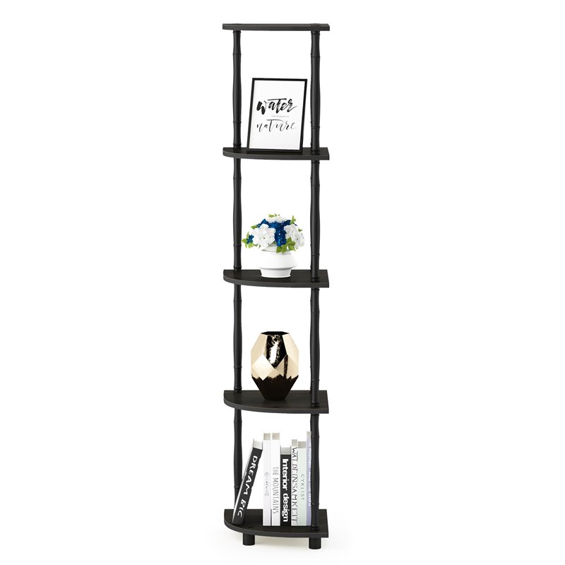 Furinno TURN-N-TUBE Wood 5-Tier Corner Display Rack w/ Classic Tube in Espresso