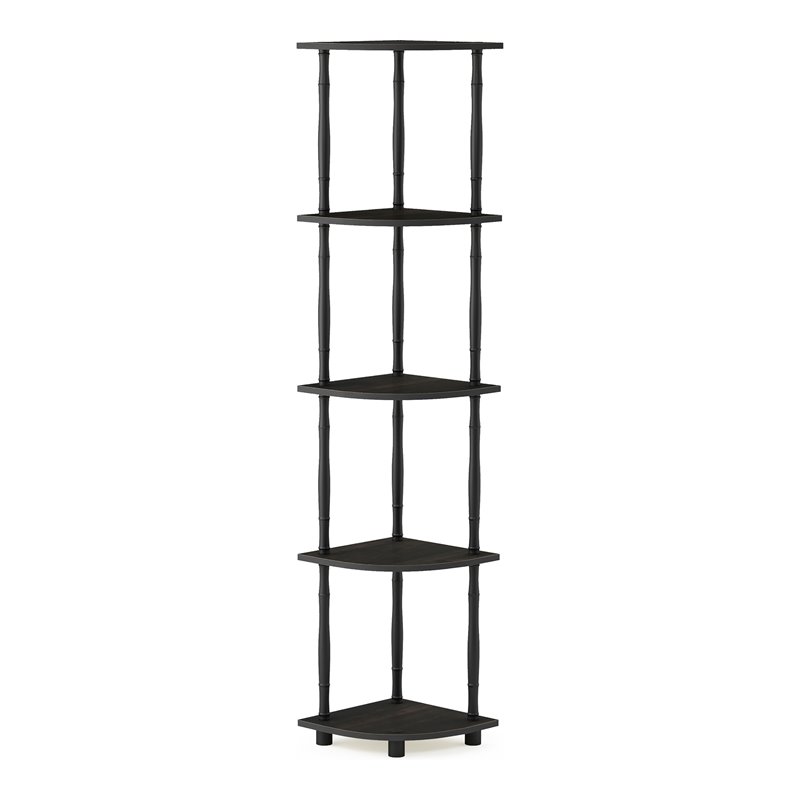 Furinno TURN-N-TUBE Wood 5-Tier Corner Display Rack w/ Classic Tube in Espresso