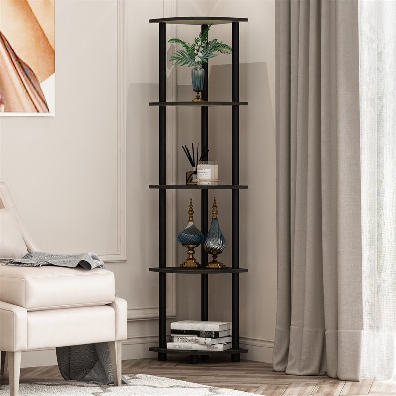 Furinno TURN-N-TUBE Wood 5-Tier Corner Display Shelves in Espresso (Set of 2)