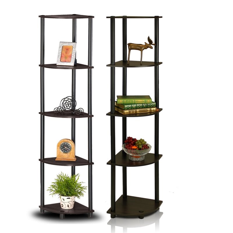 Furinno TURN-N-TUBE Wood 5-Tier Corner Display Shelves in Espresso (Set of 2)