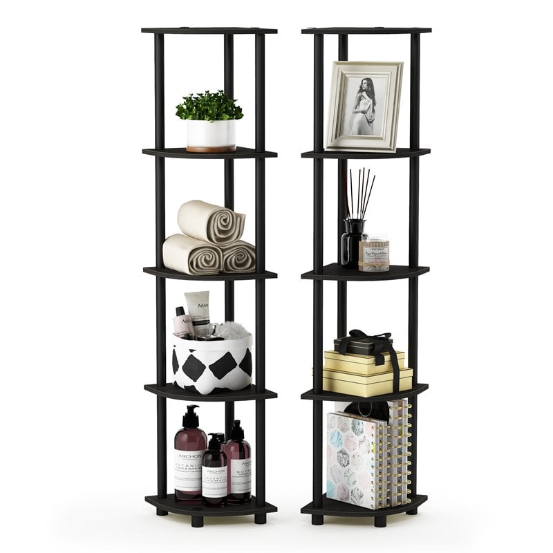 Furinno TURN-N-TUBE Wood 5-Tier Corner Display Shelves in Espresso (Set of 2)