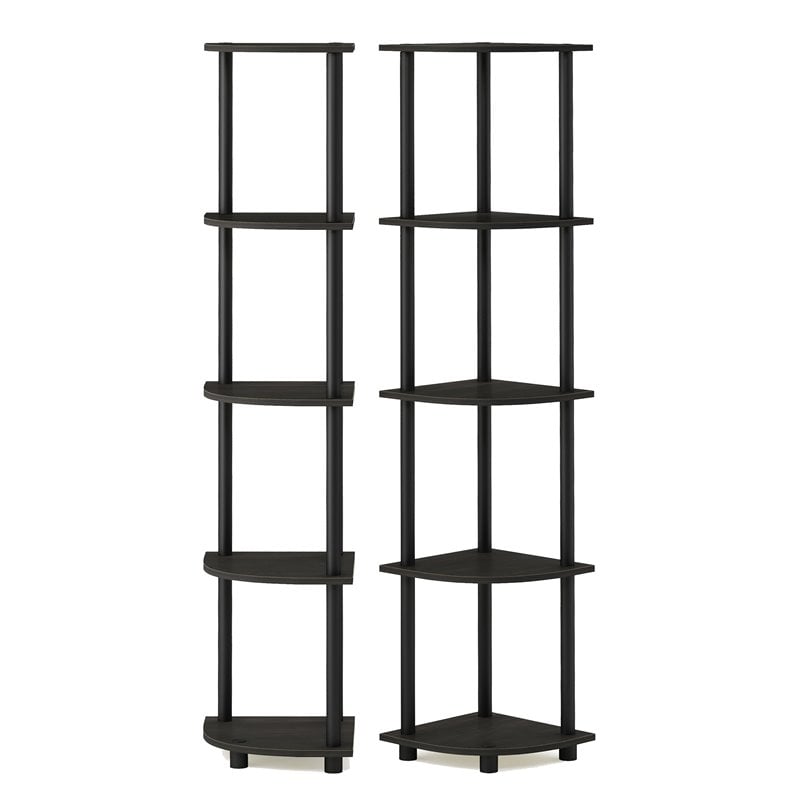 Furinno TURN-N-TUBE Wood 5-Tier Corner Display Shelves in Espresso (Set of 2)