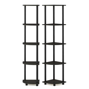 Furinno TURN-N-TUBE Wood 5-Tier Corner Display Shelves in Espresso (Set of 2)