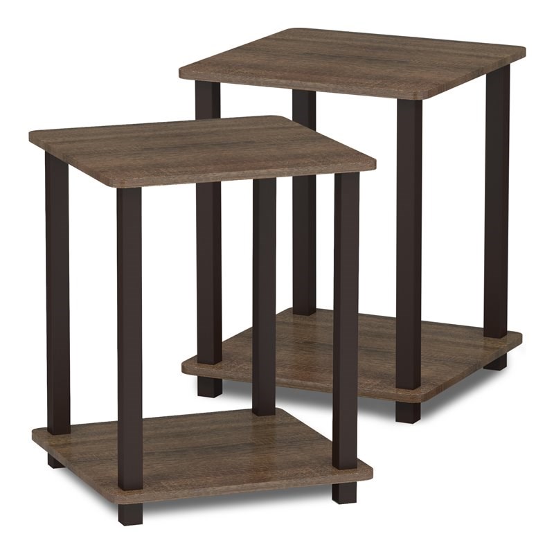 Furinno Engineered Wood SIMPLISTIC End Table in Walnut/Brown (Set of 2)