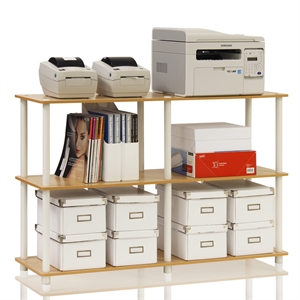 Furinno TURN-N-TUBE Wood 3-Tier Double Size Storage Display Rack in Natural