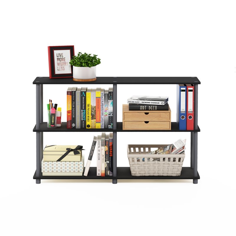 Furinno TURN-N-TUBE Wood 3-Tier Double Size Storage Display Rack in Black/Gray