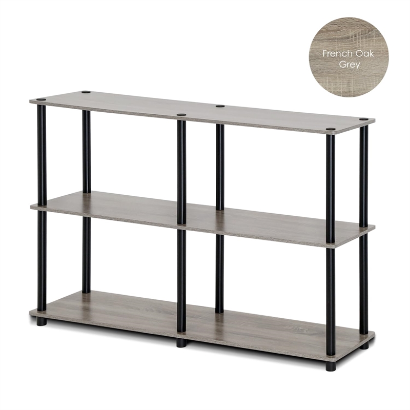 Furinno TURN-N-TUBE Wood 3-Tier Storage Display Rack in French Oak Gray/Black