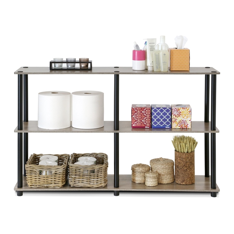 Furinno TURN-N-TUBE Wood 3-Tier Storage Display Rack in French Oak Gray/Black