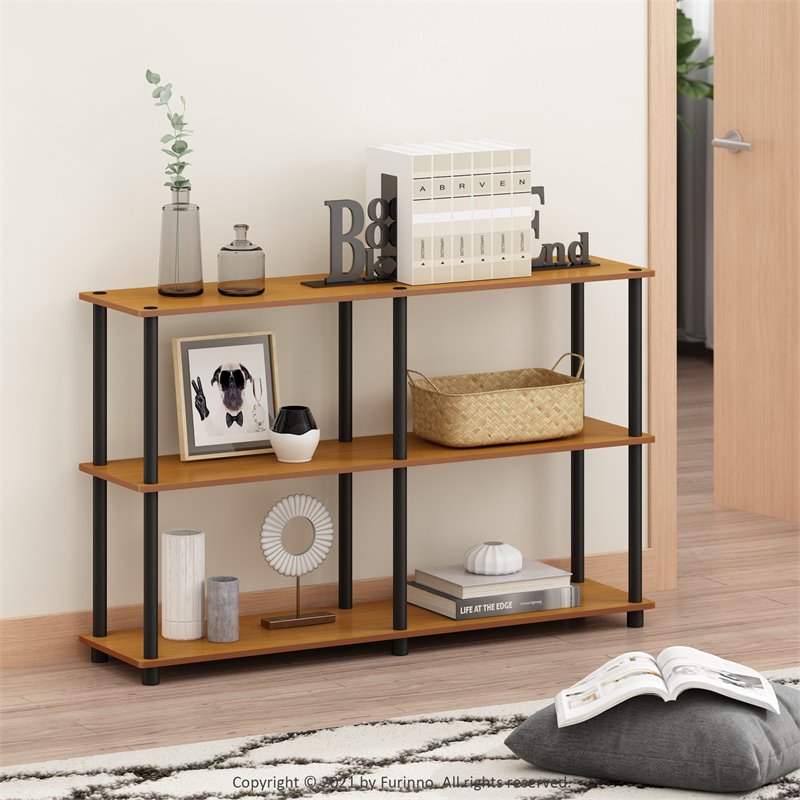 Furinno TURN-N-TUBE Wood 3-Tier Storage Display Rack in Light Cherry/Black
