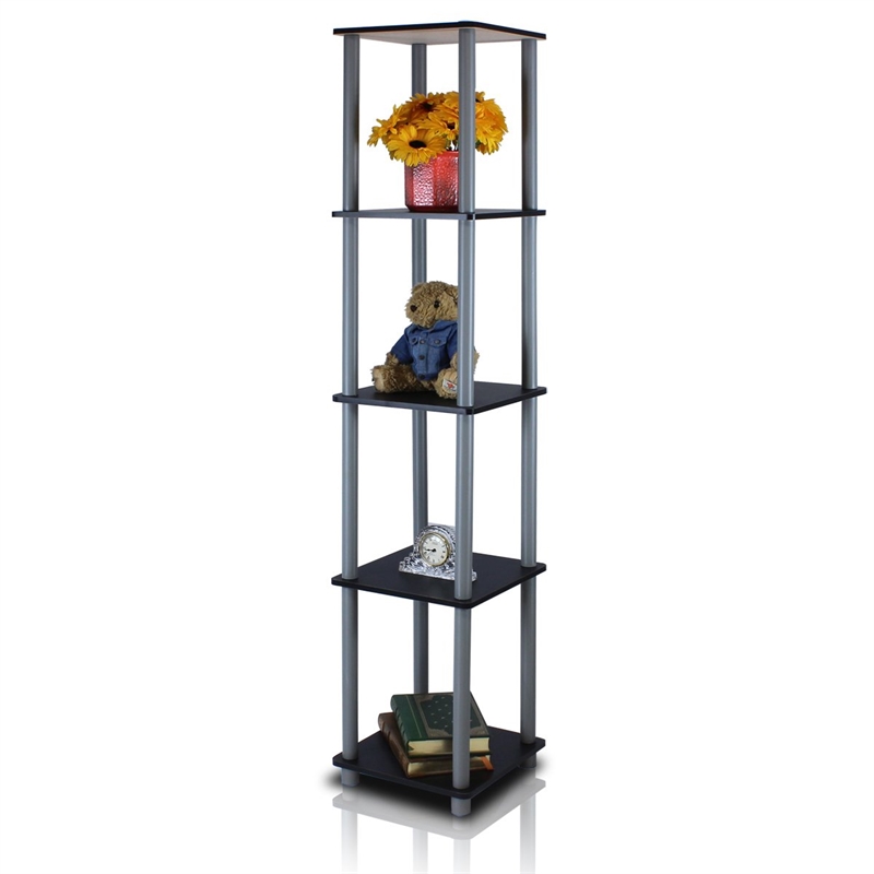 Furinno TURN-N-TUBE Wood 5-Tier Corner Square Rack Display Shelf in Black/Gray