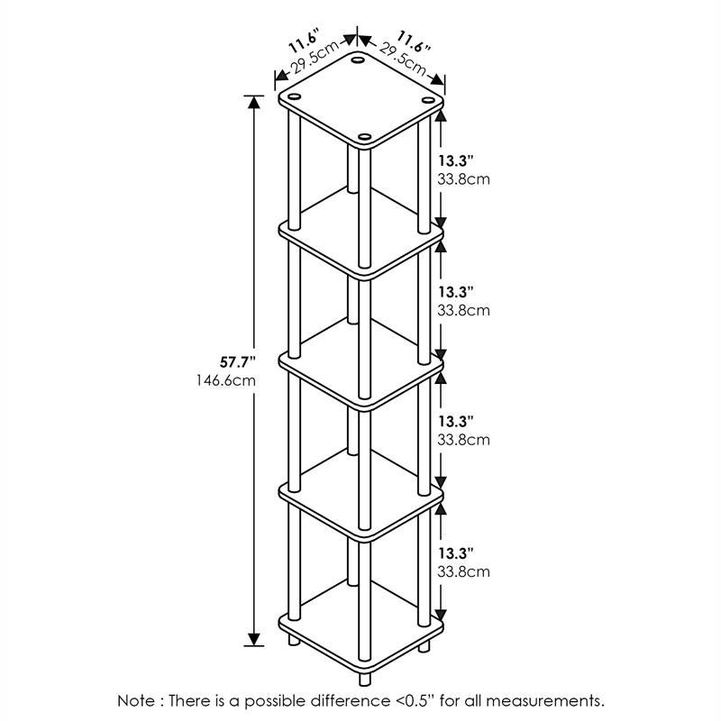Furinno TURN-N-TUBE Wood 5-Tier Corner Square Rack Display Shelf in Black/Gray