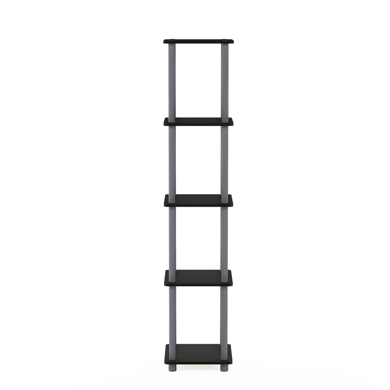 Furinno TURN-N-TUBE Wood 5-Tier Corner Square Rack Display Shelf in Black/Gray