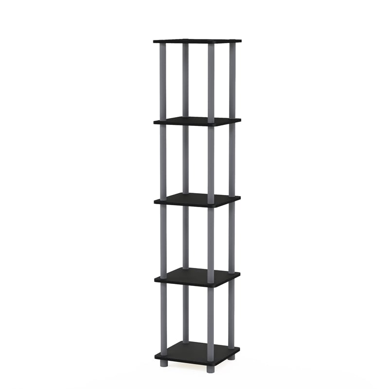 Furinno TURN-N-TUBE Wood 5-Tier Corner Square Rack Display Shelf in Black/Gray