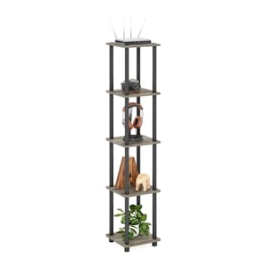 Furinno TURN-N-TUBE Wood 5-Tier Corner Rack Display Shelf in Oak Gray/Black
