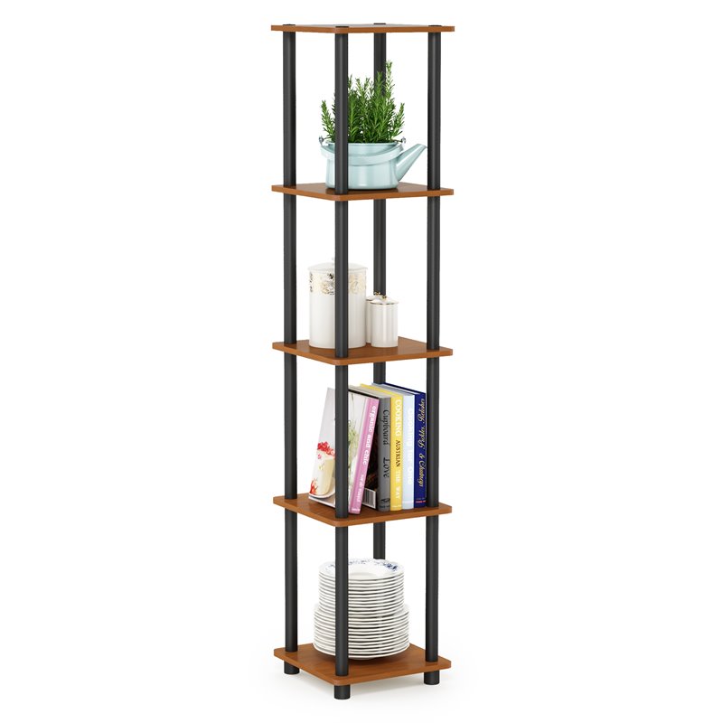Furinno TURN-N-TUBE Wood 5-Tier Corner Rack Display Shelf in Light Cherry/Black
