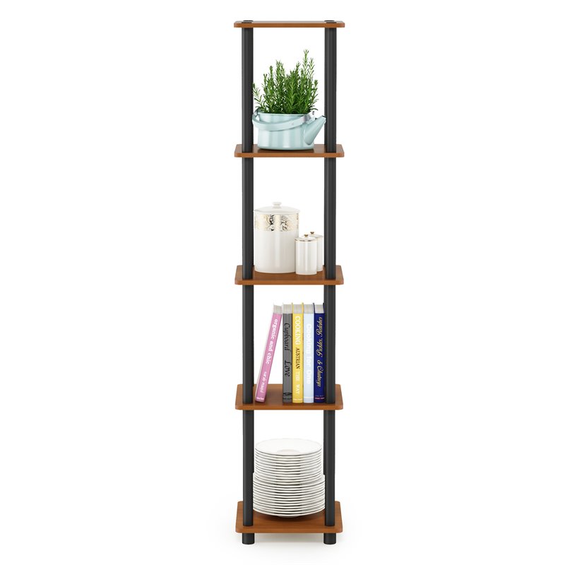 Furinno TURN-N-TUBE Wood 5-Tier Corner Rack Display Shelf in Light Cherry/Black