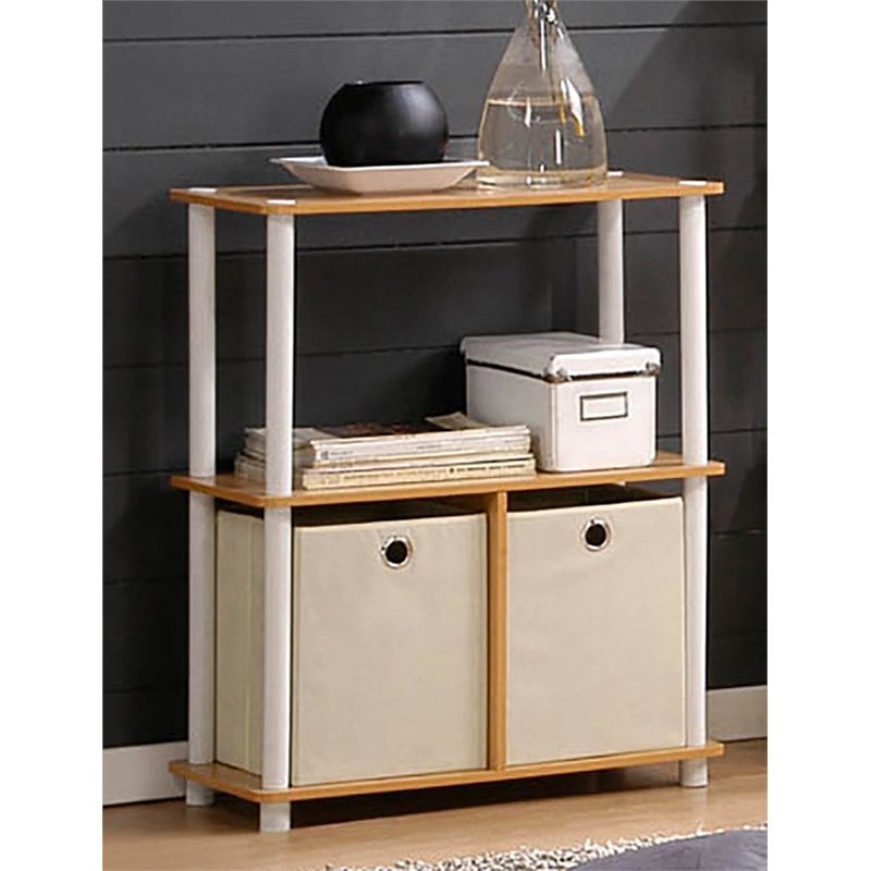 Furinno Go Green Wood 3-Tier Storage Rack Shelving Unit w/Bins in Beech/Natural