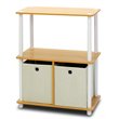 Furinno Go Green Wood 3-Tier Storage Rack Shelving Unit w/Bins in Beech/Natural