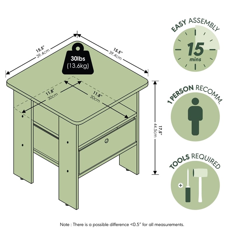 Furinno ANDREY Wood End Table with Bin Drawer in Dark Brown/Black (Set of 2)