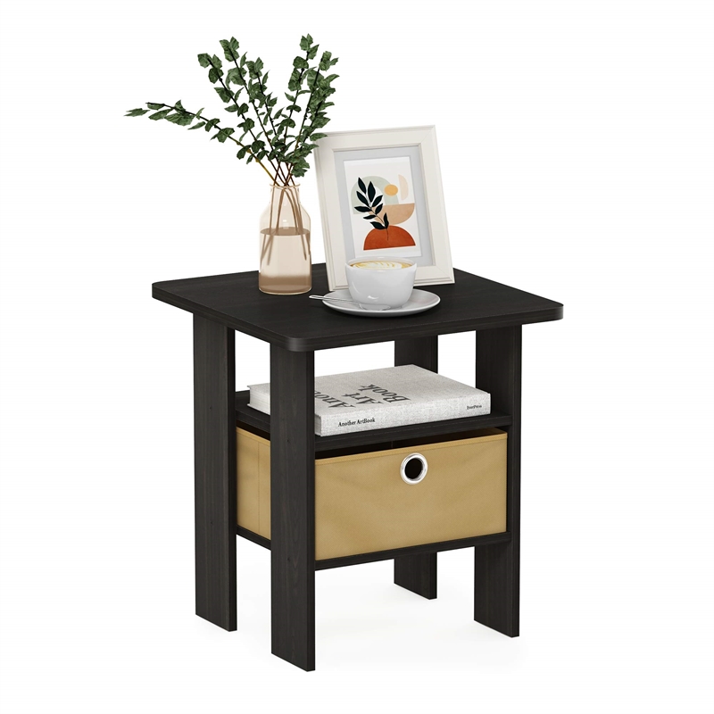 Furinno ANDREY Wood End Table with Bin Drawer in Espresso (Set of 2)