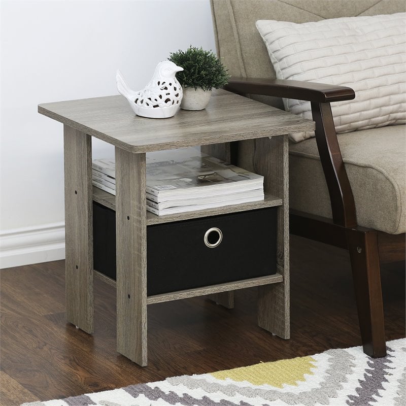 Furinno ANDREY Wood End Table with Bin Drawer in French Oak Gray (Set of 2)