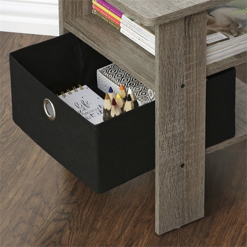 Furinno ANDREY Wood End Table with Bin Drawer in French Oak Gray (Set of 2)