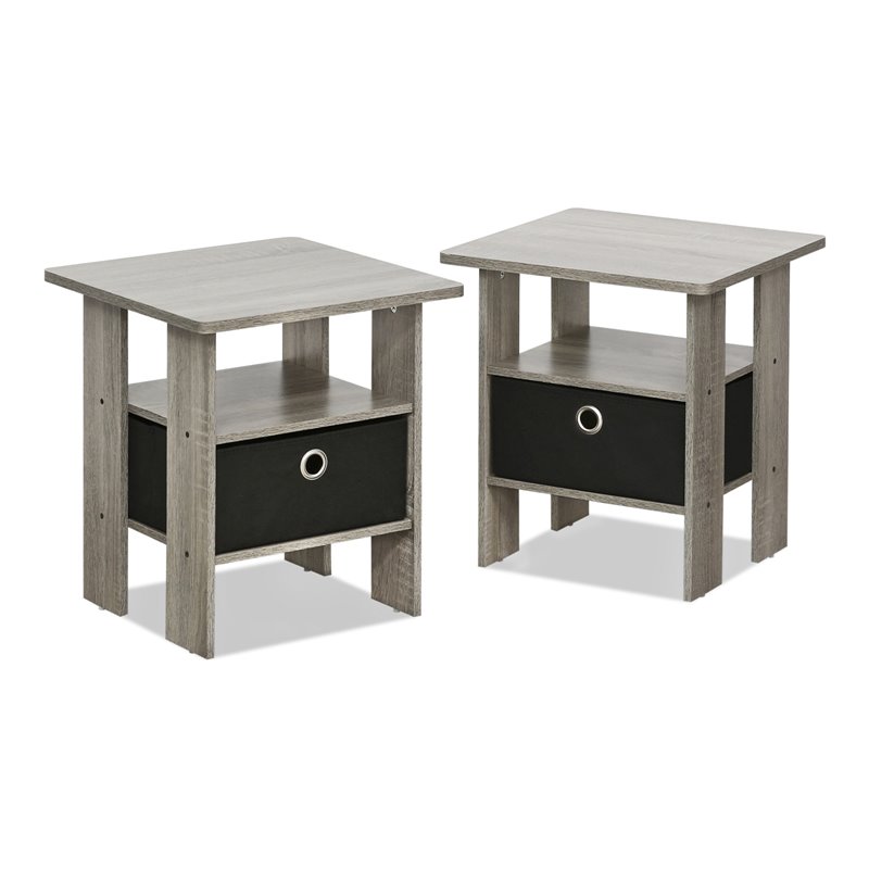 Furinno ANDREY Wood End Table with Bin Drawer in French Oak Gray (Set of 2)