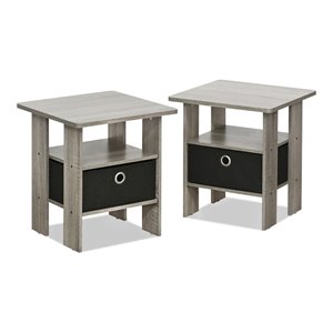 furinno andrey wood end table with bin drawer in french oak gray (set of 2)