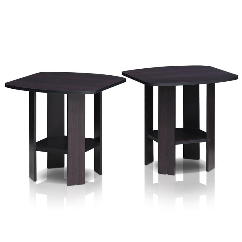 Furinno Engineered Wood Simple Design End Table in Dark Walnut (Set of 2)