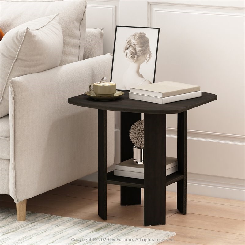 Furinno Engineered Wood Simple Design End Table in Espresso (Set of 2)