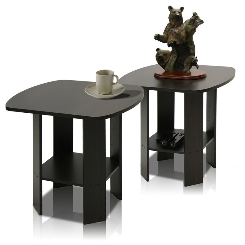 Furinno Engineered Wood Simple Design End Table in Espresso (Set of 2)