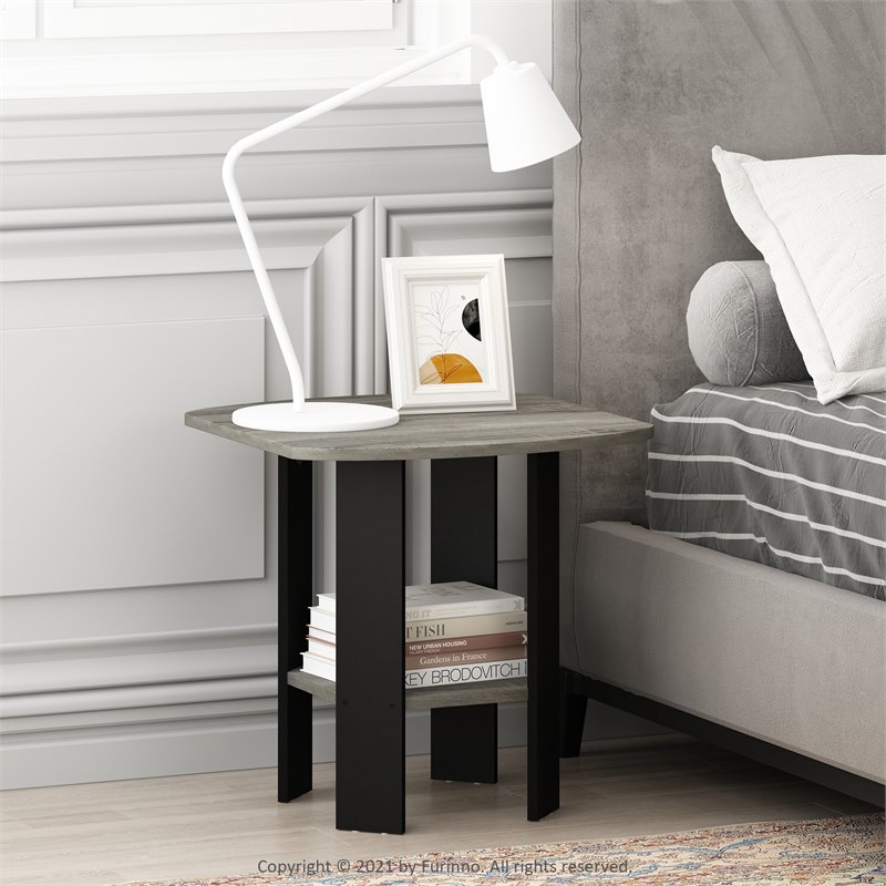 Furinno Wood Simple Design End Table in French Oak Gray/Black (Set of 2)