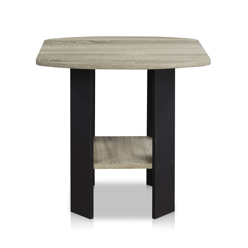 Furinno Wood Simple Design End Table in French Oak Gray/Black (Set of 2)