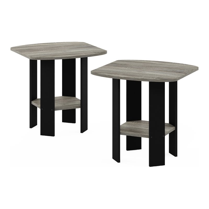 Furinno Wood Simple Design End Table in French Oak Gray/Black (Set of 2)
