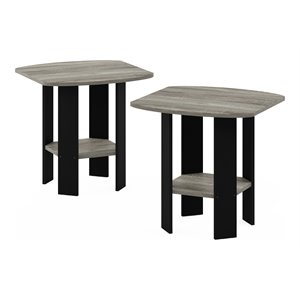 furinno wood simple design end table in french oak gray/black (set of 2)